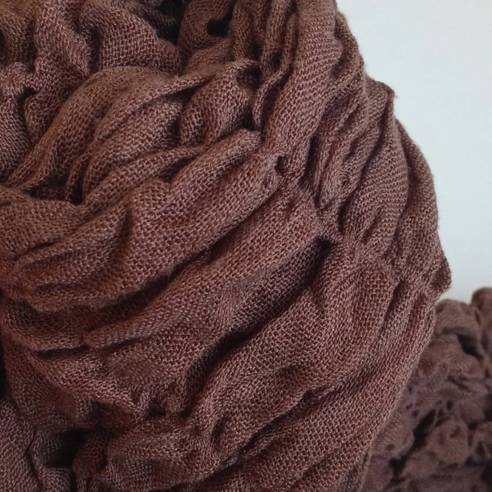 Long Deep Rich Earth-tone Brown Gathered/ Cinched Shabby Chic Style Neck Scarf